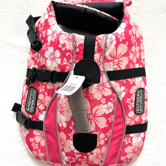 NWT Outward Hound Pink Tropical Print Dog Swim Life Jacket Size Small - Picture 1 of 5